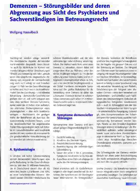 Vorschauseite 1: Demenzen - Störungsbilder und deren Abgrenzung aus Sicht des Psychiaters und Sachverständigen im Betreuungsrecht