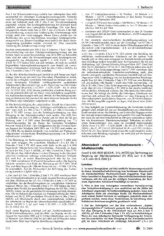 Vorschauseite 1: Altersteilzeit - erweitertes Direktionsrecht -Inhaltskontrolle