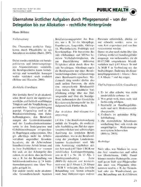 Vorschauseite 1: Übernahme ärztlicher Aufgaben durch Pflegepersonal - von der Delegation bis zur Allokation - rechtliche Hintergründe