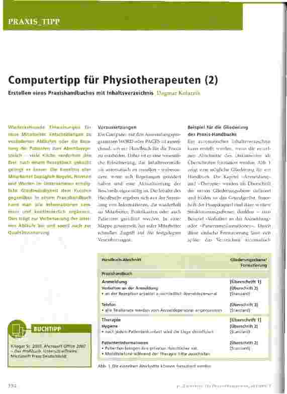 Vorschauseite 1: Computertipp für Physiotherapeuten (2)
