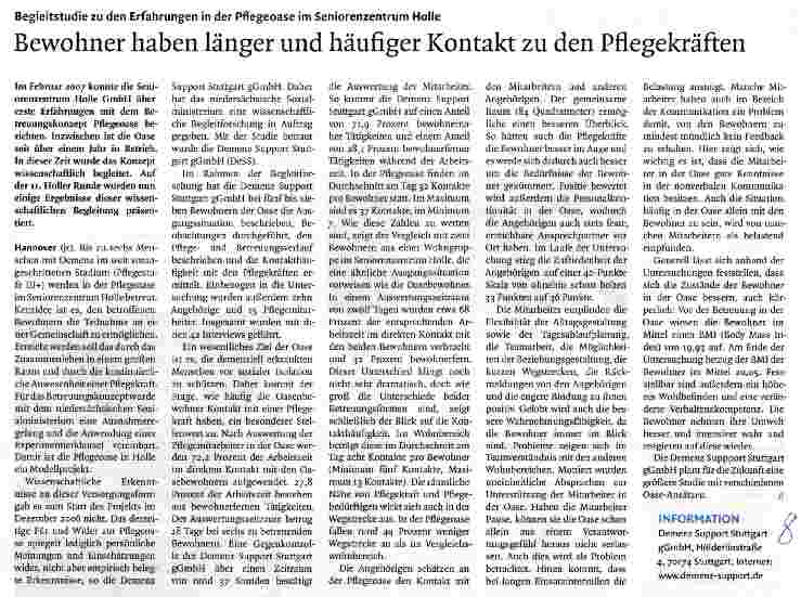 Vorschauseite 1: Bewohner haben länger und häufiger Kontakt zu den Pflegekräften