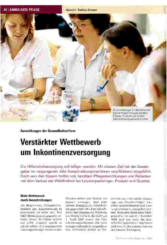 Vorschauseite 1: Verstärkter Wettbewerb um Inkontinenzversorgung