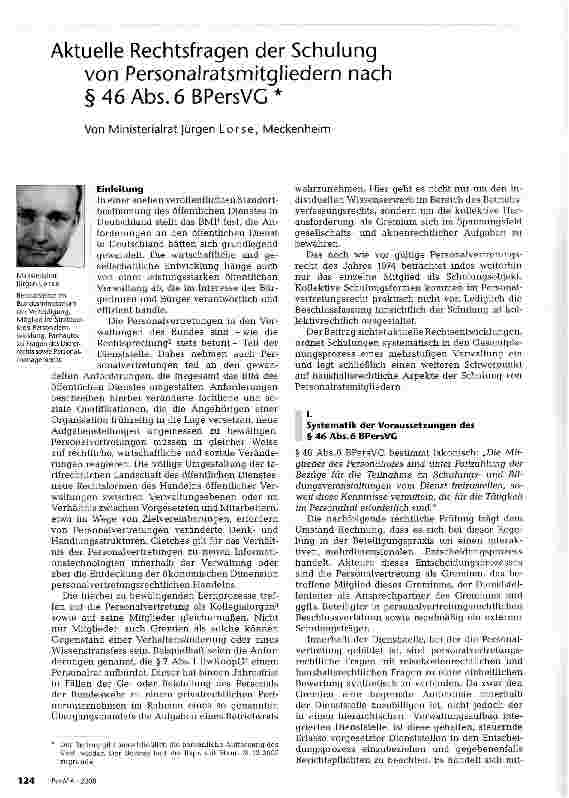 Vorschauseite 1: Aktuelle Rechtsfragen der Schulung von Personalratsmitgliedern nach §46Abs.6BPersVG