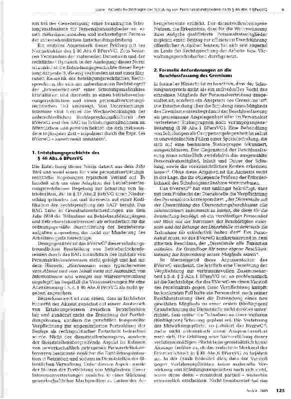 Vorschauseite 2: Aktuelle Rechtsfragen der Schulung von Personalratsmitgliedern nach §46Abs.6BPersVG
