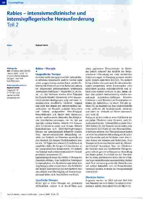 Vorschauseite 1: Rabies - intensivmedizinische und intensivpflegerische HerausforderungTeil 2