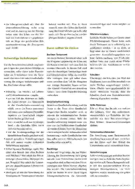 Vorschauseite 2: Vorsorge für den Todesfall -das Unternehmertestament