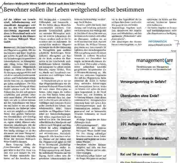Vorschauseite 1: Bewohner sollen ihr Leben weitgehend selbst bestimmen