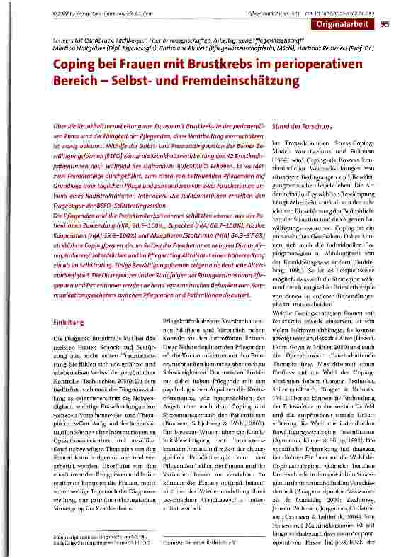 Vorschauseite 1: Coping bei Frauen mit Brustkrebs im perioperativen Bereich - Selbstund Fremdeinschätzung