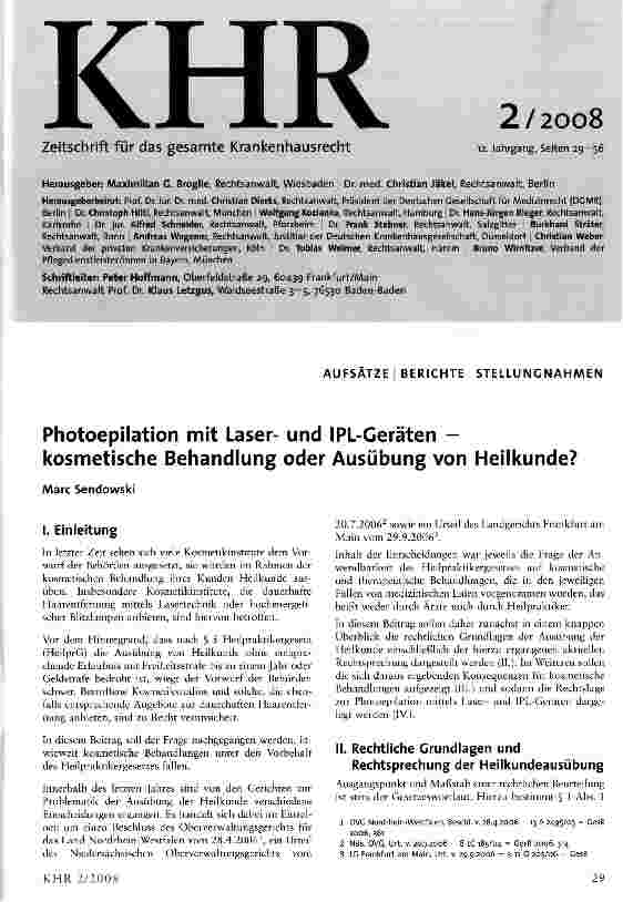 Vorschauseite 1: Photoepilation mit Laserund IPL-Geräten -kosmetische Behandlung oder Ausübung von Heilkunde?
