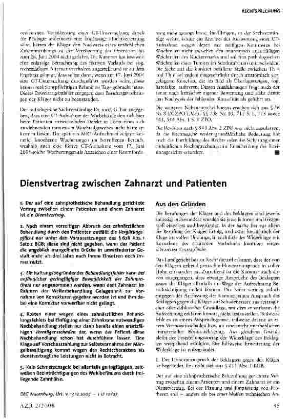 Vorschauseite 1: Dienstvertrag zwischen Zahnarzt und Patienten