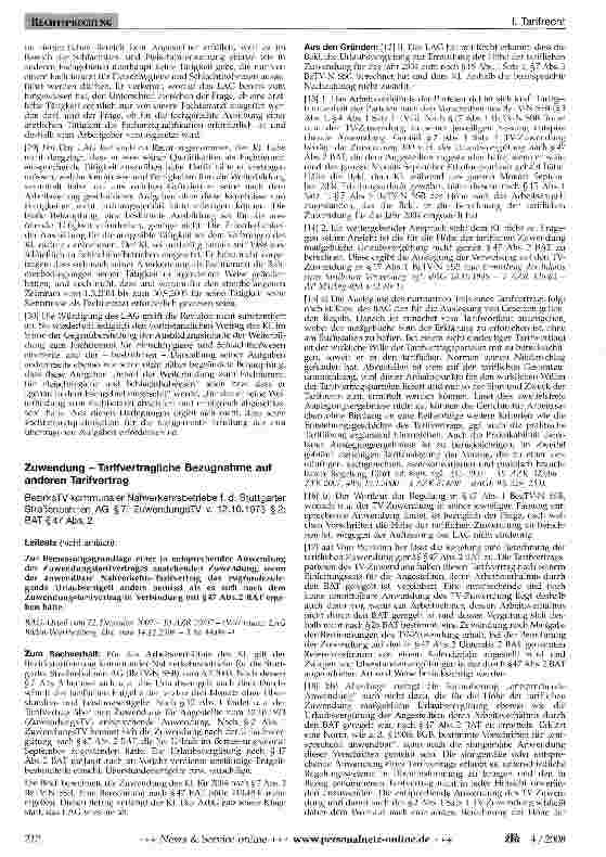 Vorschauseite 1: Zuwendung - Tarifvertragliche Bezugnahme auf anderen Tarifvertrag