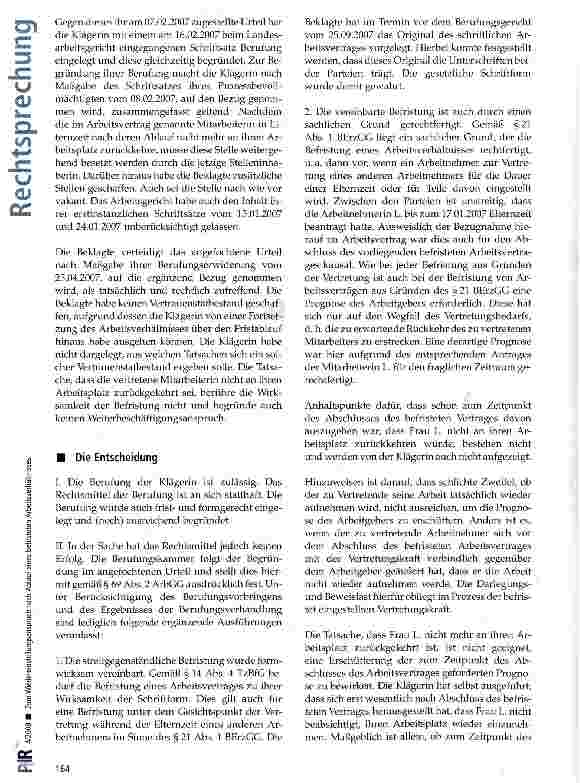 Vorschauseite 2: Zum Wiedereinstellungsanspruch nach Ablauf eines befristeten Arbeitsverhältnisses