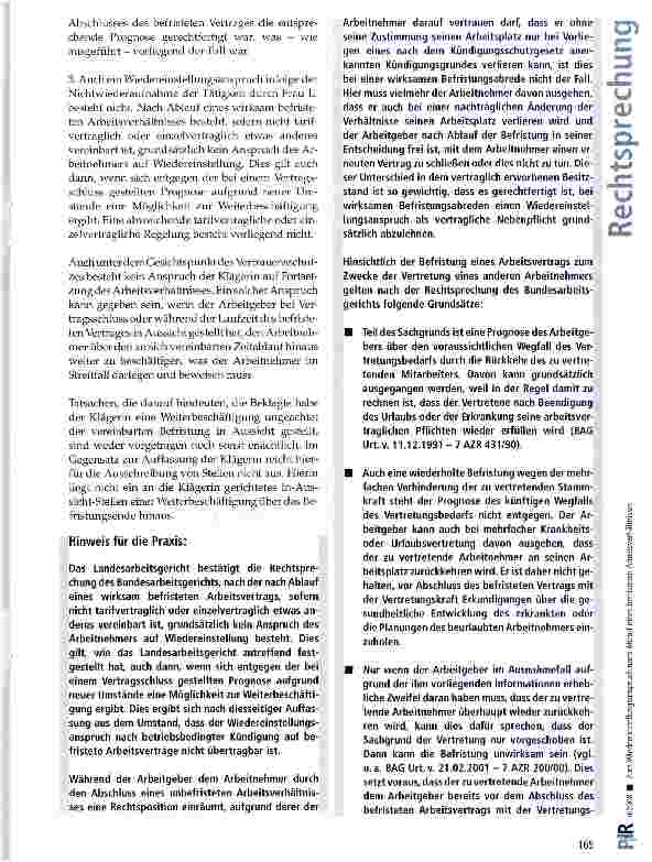 Vorschauseite 3: Zum Wiedereinstellungsanspruch nach Ablauf eines befristeten Arbeitsverhältnisses