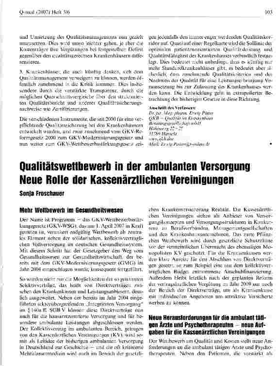 Vorschauseite 1: Qualitätswettbewerb in der ambulanten Versorgung Neue Rolle der Kassenärztlichen Vereinigungen
