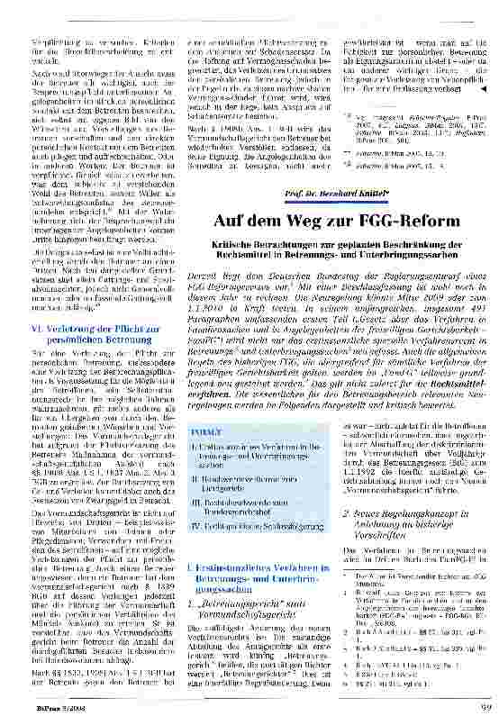 Vorschauseite 1: Auf dem Weg zur FGG-Reform