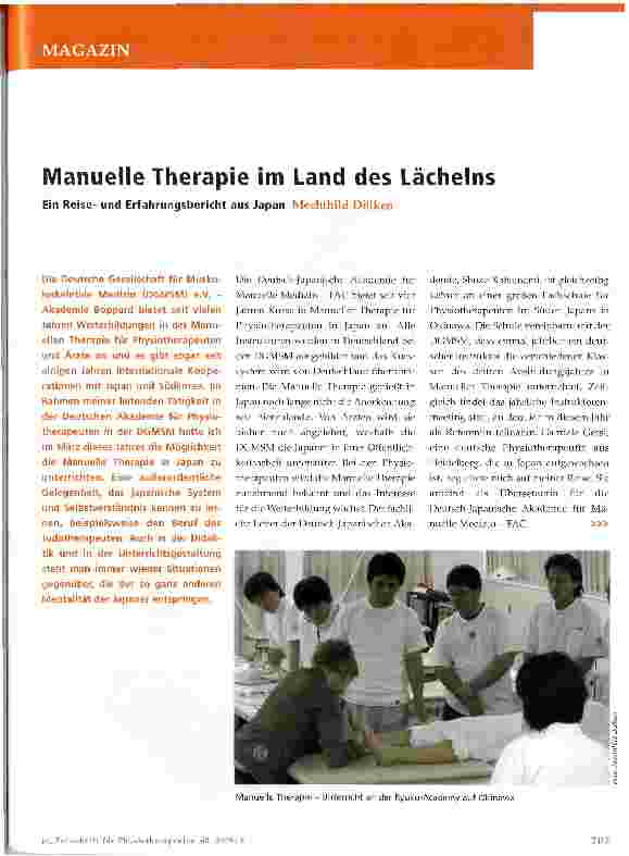 Vorschauseite 1: Manuelle Therapie im Land des Lächelns-Ein Reiseund Erfahrungsbericht aus Japan