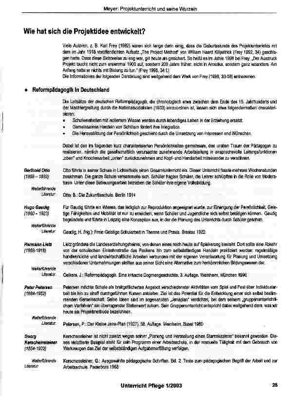 Vorschauseite 3: Projektunterricht und seine Wurzeln - ein Überblick
