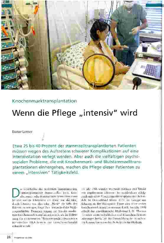 Vorschauseite 1: Knochenmarktransplantation Wenn die Pflege „intensiv wird