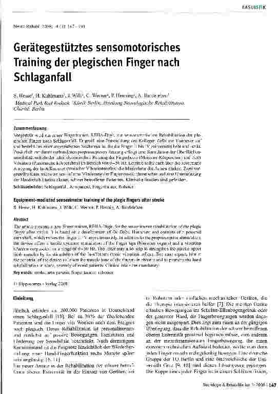 Vorschauseite 1: Gerätegestütztes sensomotorisches Training der plegischen Finger nach Schlaganfall