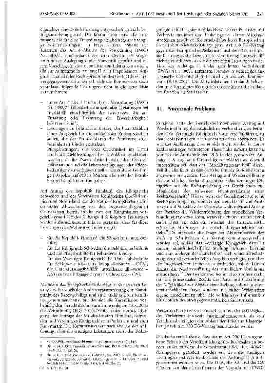 Vorschauseite 2: Zum Leistungsexport bei Leistungen der sozialen Sicherheit und beitragsunabhängigen Sonderleistungen nach der VO (EWG) Nr. 1408/71