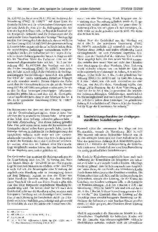 Vorschauseite 3: Zum Leistungsexport bei Leistungen der sozialen Sicherheit und beitragsunabhängigen Sonderleistungen nach der VO (EWG) Nr. 1408/71