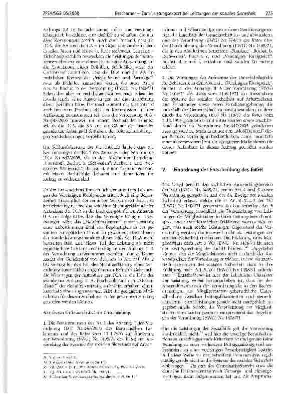 Vorschauseite 6: Zum Leistungsexport bei Leistungen der sozialen Sicherheit und beitragsunabhängigen Sonderleistungen nach der VO (EWG) Nr. 1408/71