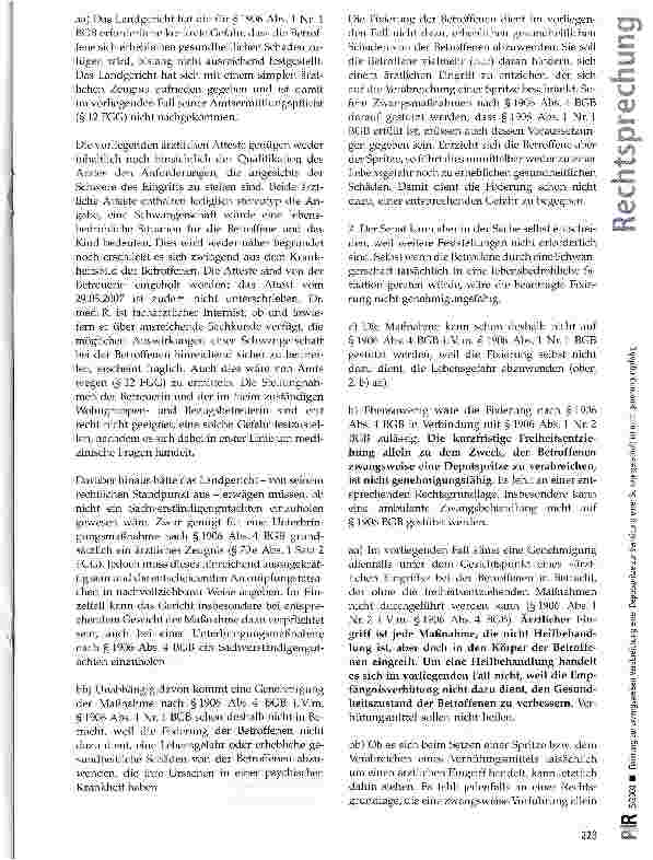Vorschauseite 3: Fixierung zur zwangsweisen Verabreichung einer Depotspritze zur Verhütung einer Schwangerschaft ist nicht genehmigungsfähig