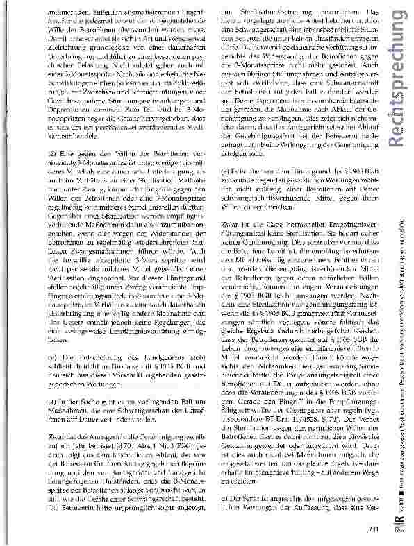 Vorschauseite 5: Fixierung zur zwangsweisen Verabreichung einer Depotspritze zur Verhütung einer Schwangerschaft ist nicht genehmigungsfähig