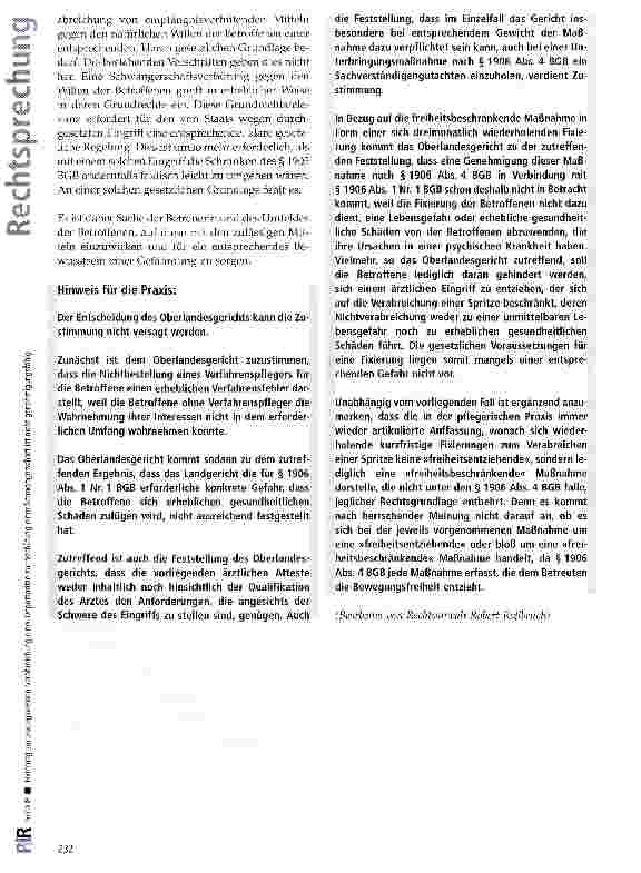 Vorschauseite 6: Fixierung zur zwangsweisen Verabreichung einer Depotspritze zur Verhütung einer Schwangerschaft ist nicht genehmigungsfähig