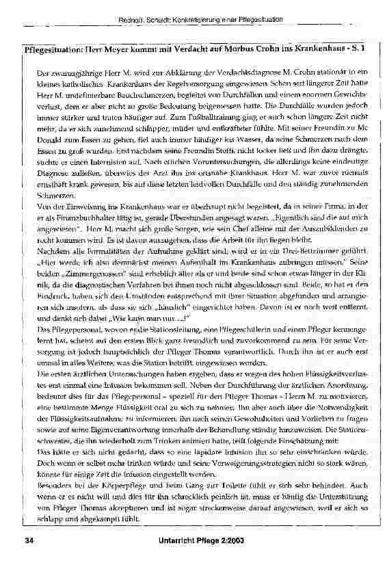 Vorschauseite 2: Konkretisierung einer Pflegesituation - als Grundlage für eine fächerverbindende Lernsituation