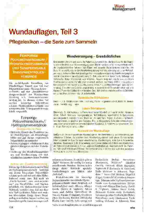 Vorschauseite 1: Wundauflagen, Teil 3 Pflegelexikon —die Serie zum Sammeln