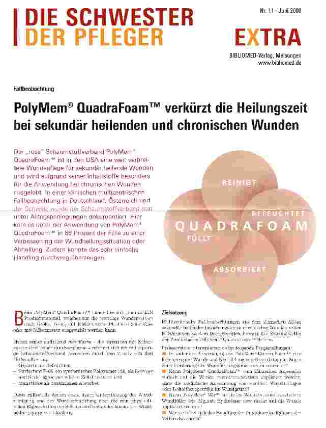 Vorschauseite 1: PolyMem® QuadraFoam™ verkürzt die Heilungszeit bei sekundär heilenden und chronischen Wunden