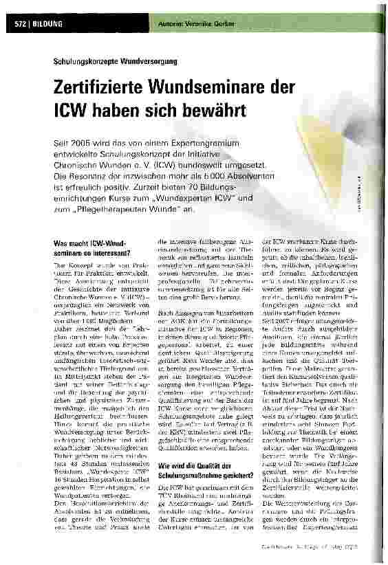 Vorschauseite 1: Zertifizierte Wundseminare der ICW haben sich bewährt