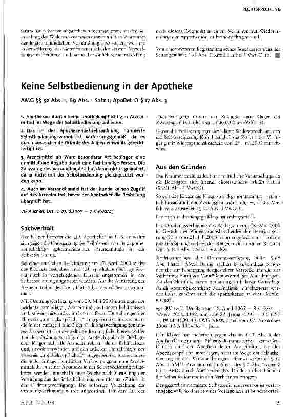 Vorschauseite 1: Keine Selbstbedienung in der Apotheke