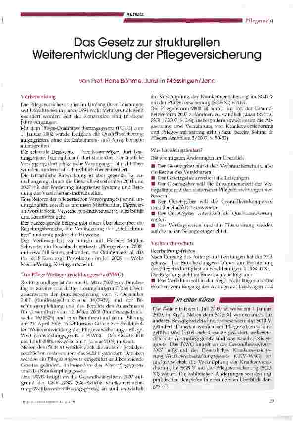 Vorschauseite 1: Das Gesetz zur strukturellen Weiterentwicklung der Pflegeversicherung