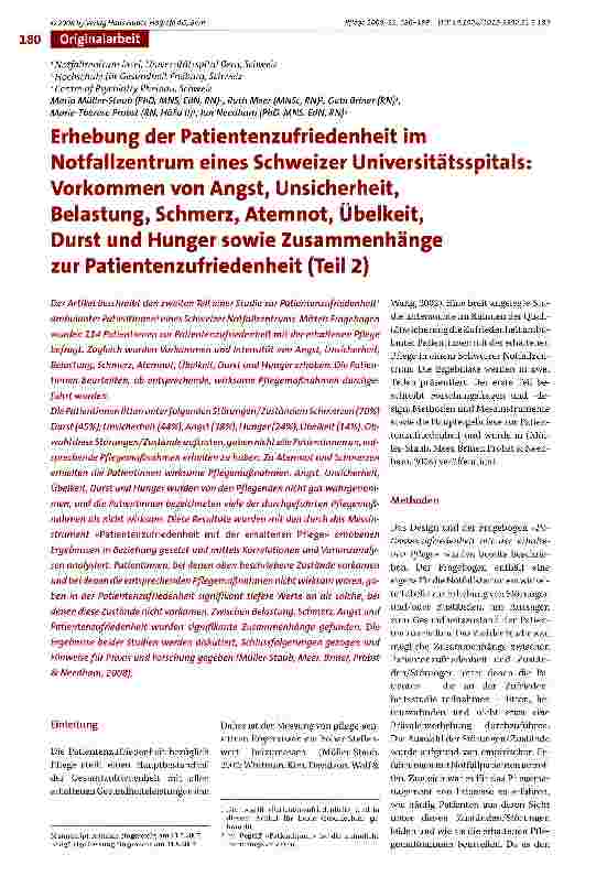 Vorschauseite 1: Erhebung der Patientenzufriedenheit im Notfallzentrum eines Schweizer Universitätsspitals: Vorkommen von Angst, Unsicherheit, Belastung, Schmerz, Atemnot, Übelkeit, Durst und Hung…