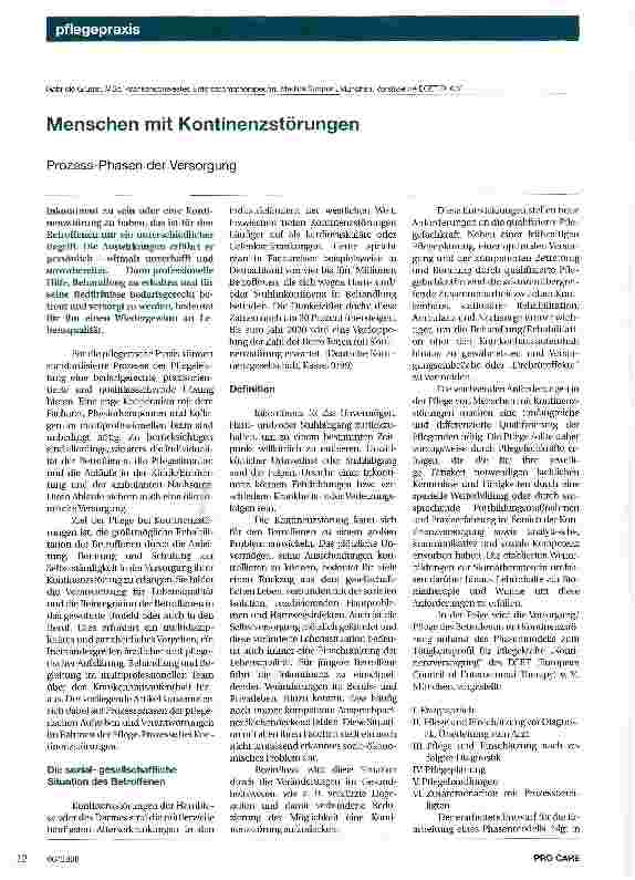Vorschauseite 1: Menschen mit Kontinenzstörungen. Prozess-Phasen der Versorgung
