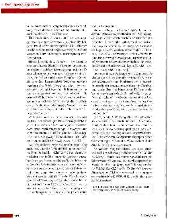 Vorschauseite 2: Schadensersatz wegen behaupteter Fehler bei einer Schnittentbindung (Sectio caesarea)