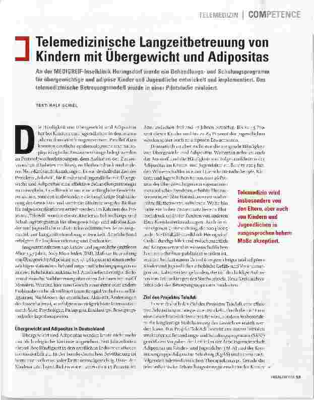 Vorschauseite 1: Telemedizinische Langzeitbetreuung von Kindern mit Übergewicht und Adipositas