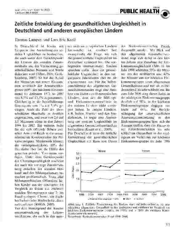 Vorschauseite 1: Zeitliche Entwicklung der gesundheitlichen Ungleichheit in Deutschland und anderen europäischen Ländern