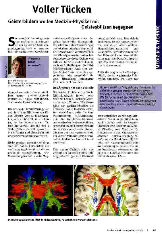 Vorschauseite 1: Voller Tücken. Geisterbildern wollen Medizin-Physiker mitGeistesblitzen begegnen
