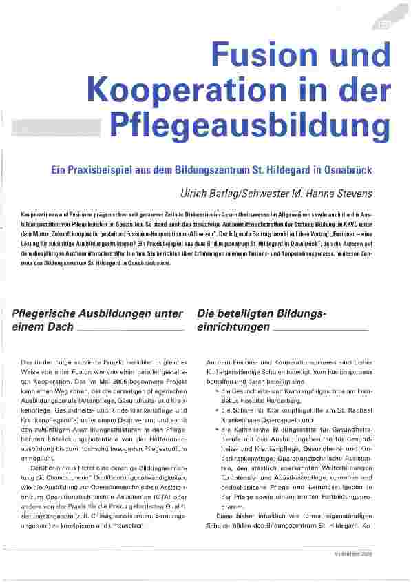 Vorschauseite 1: Fusion und Kooperation in der PflegeausbildungEin Praxisbeispiel aus dem Bildungszentrum St. Hildegard in Osnabrück