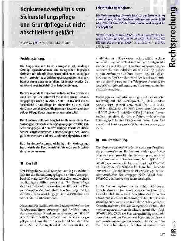 Vorschauseite 1: Konkurrenzverhältnis von Sicherstellungspflege und Grundpflege ist nicht abschließend geklärt
