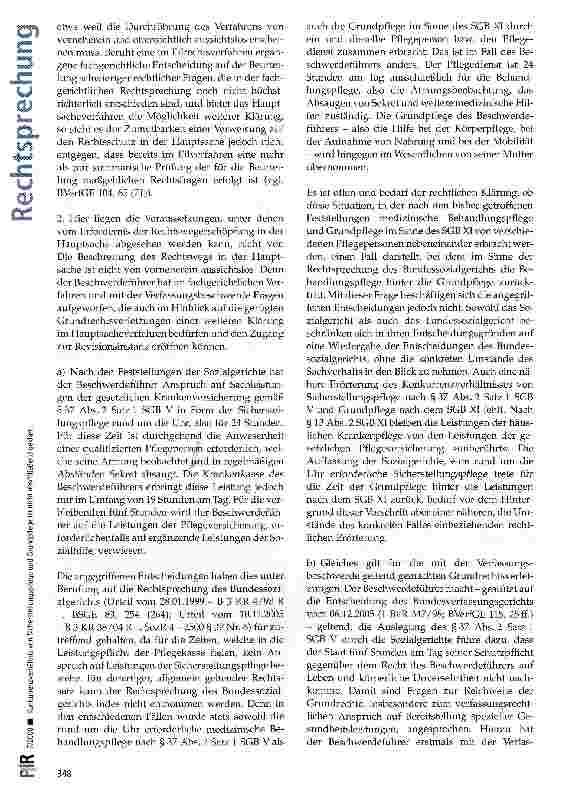 Vorschauseite 2: Konkurrenzverhältnis von Sicherstellungspflege und Grundpflege ist nicht abschließend geklärt