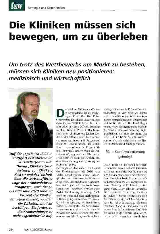 Vorschauseite 1: Die Kliniken müssen sich bewegen, um zu überleben. Um trotz des Wettbewerbs am Markt zu bestehen, müssen sich Kliniken neu positionieren: medizinisch und wirtschaftlich