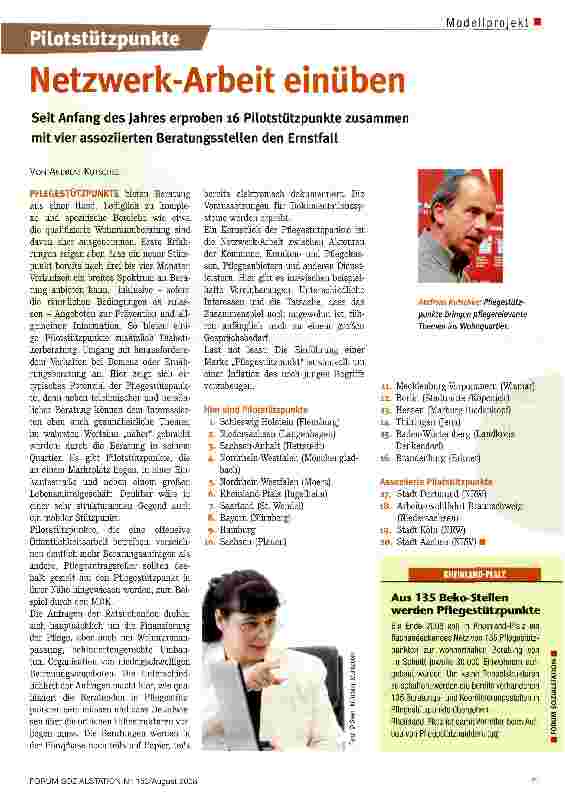 Vorschauseite 1: Netzwerk-Arbeit einüben. Seit Anfang des Jahres erproben 16 Pilotstützpunkte zusammen mit vier assoziierten Beratungsstellen den Ernstfall