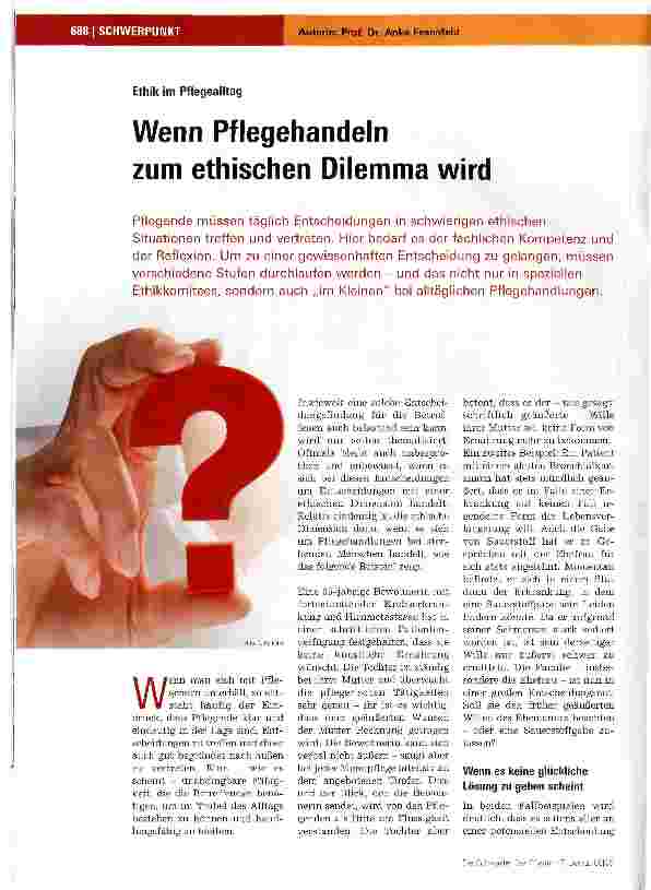 Vorschauseite 1: Ethik im Pflegealltag Wenn Pflegehandeln zum ethischen Dilemma wird