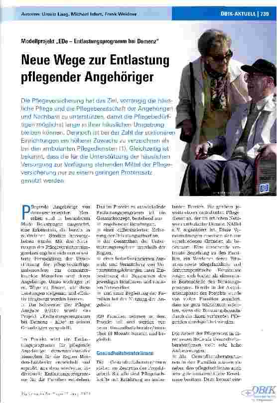 Vorschauseite 1: Neue Wege zur Entlastung pflegender Angehöriger