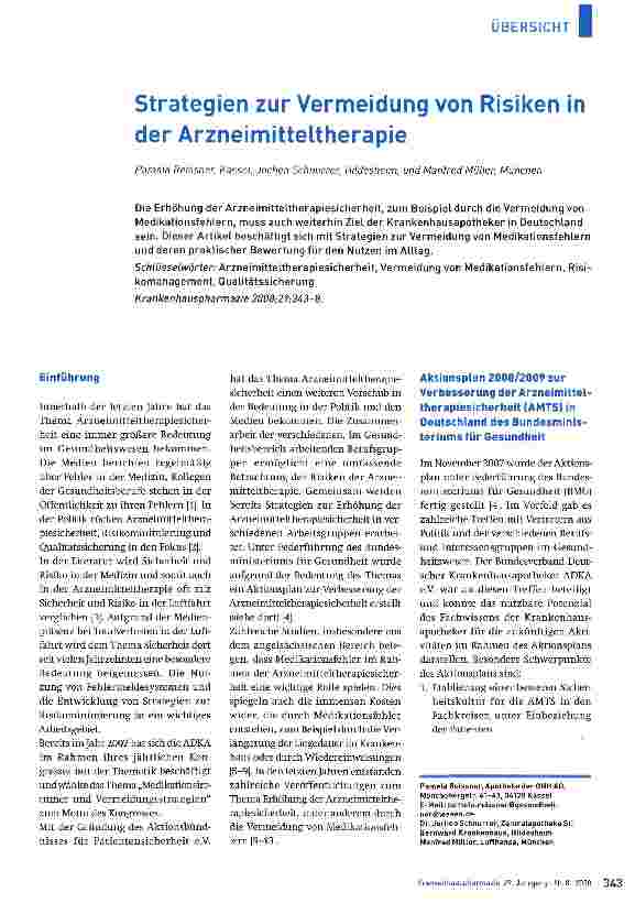 Vorschauseite 1: Strategien zur Vermeidung von Risiken in der Arzneimitteltherapie