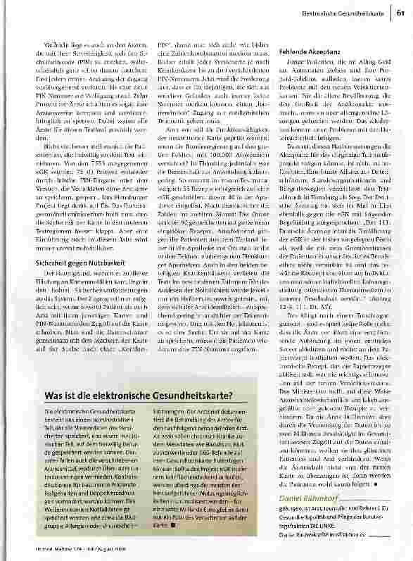 Vorschauseite 2: Pleiten, Pech und PannenDie elektronische Gesundheitskarte bleibt weiterhin umstritten